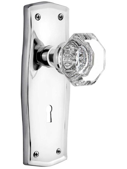 Prairie Style Door Set With Octagonal Crystal Glass Door Knobs in Polished Chrome .